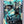 Abstract painting of an old truck with teal and black colors on a gray background